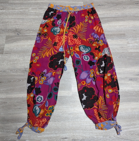Anthropologie Pull On Pants Richly Colored Floral Drawstring Pockets Size M - Picture 6 of 13